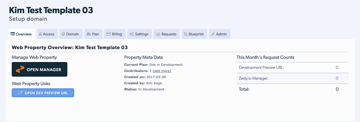 accounts manager interface with property selected